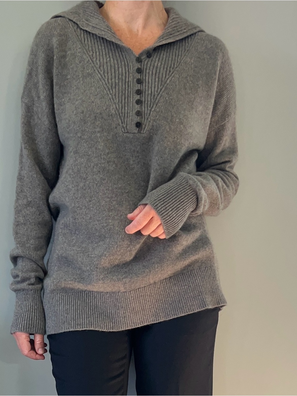 Theory Cashmere Grey Button-Neck Sweater